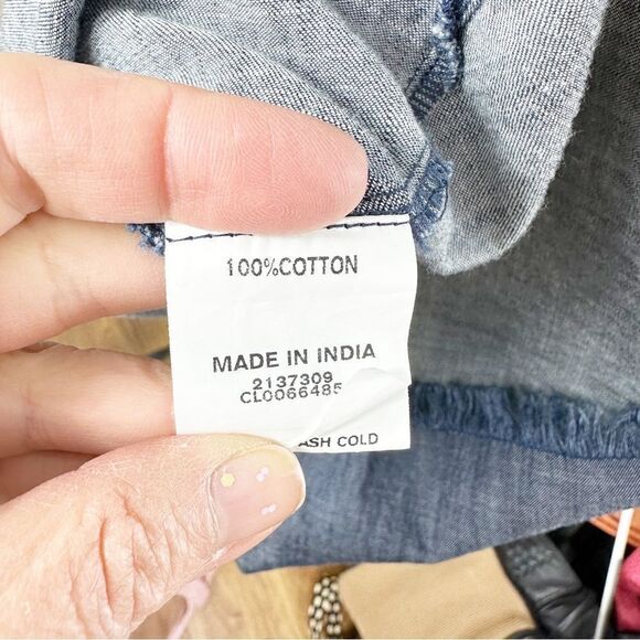 ZAPPELLE CUSTOM Medium Wash Denim Blue Cap Sleeved Pleated Trapeze Dress Sz XL - Picture 9 of 14